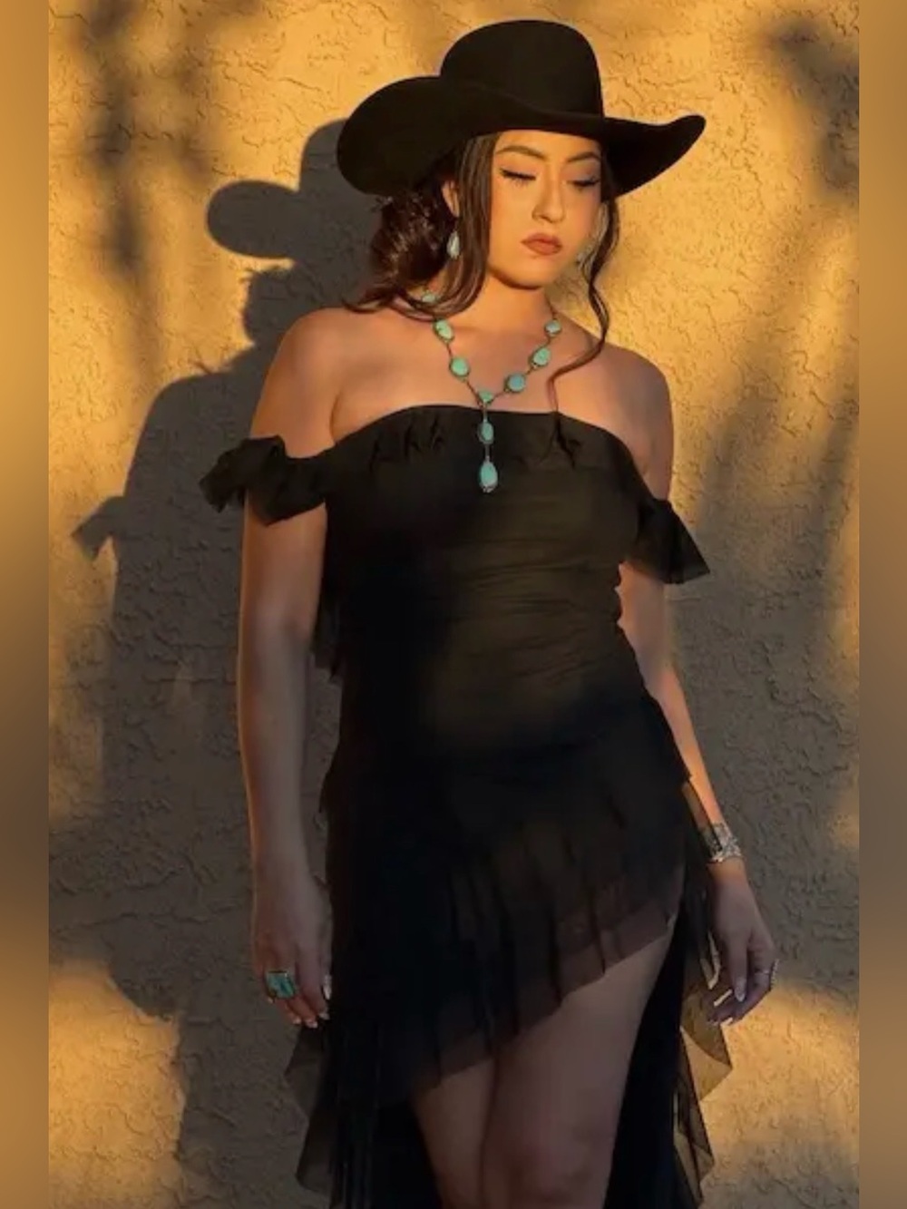 Lucky & blessed Off-Shoulder Black Ruffle High-Low Dress